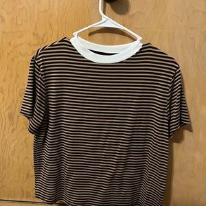 SHEIN Black and Brown Striped Short Sleeve Tee